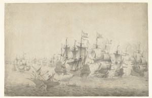 A Naval Battle, Possibly at Lowestoft on June 13, 1665 (left panel)
