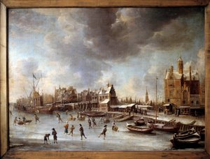 Winter Landscape: Skaters on a Frozen Lake by Jan Abrahamsz. Beerstraten