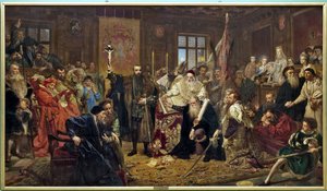 The Union of Lublin: political treaty signed on July 1, 1569 in Lublin (Poland), uniting the Kingdom of Poland and the Grand Duchy of Lithuania into a single state, the Polish-Lithuanian Commonwealth by Jan Alojzy Matejko