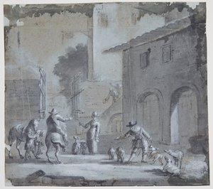 City Scene with an Open Gate, Figures, and Animals