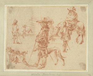 Sheet of Studies with Hunters, Horses and Dogs by Jan Blom