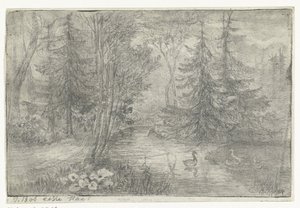 Forest Pond with Ducks by Jan Bos Wz. (signed by artist)