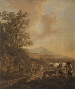 Shepherd with an Oxcart in an Italianate Landscape by Jan Both