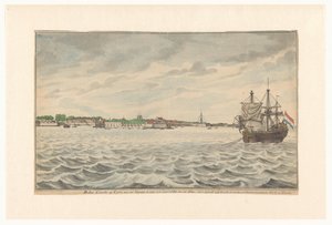 The Town of Colombo in Ceylon Viewed from the North in the Year 1785 from the Roads, with its Demolished Church and Tower, which were being Rebuilt by Jan Brandes (signed by artist)