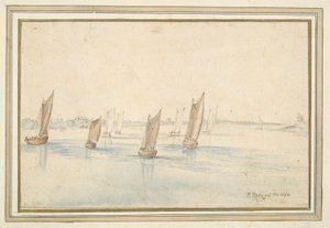 Boats Sailing on a River, A Country House in the Distance by Jan Brueghel the Elder