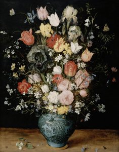 Flowers in blue vase, ca. 1608