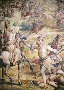 Campaign of Emperor Charles V against the Turks at Tunis in 1535: the Capture of Goletta (detail of a foot soldier holding a disembodied head) by Jan Cornelisz Vermeyen