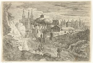 Italianate Landscape with Travelers by City Walls by Jan Frans van Bloemen