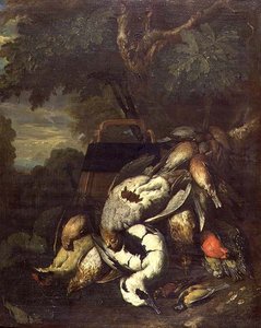 Dead Grouse, Woodpecker, Duck and Other Dead Birds in Wooded Landscape by Jan Fyt