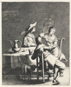 Smoker Blowing Smoke at a Woman (The Five Senses, series title) by Jan Gillisz. van Vliet