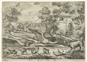 Landscape with Two Geese Defending Their Young