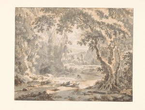 River in a Wooded Mountain Landscape by Jan Hackaert