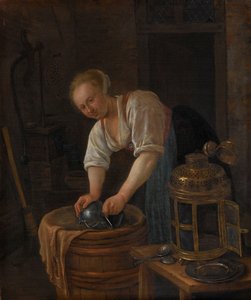 Woman Scouring Metalware by Jan Havicksz. Steen