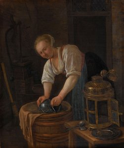 Woman Scouring Metalware by Jan Havickszoon Steen