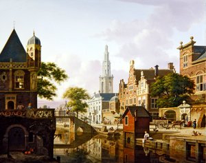 A Dutch town along a canal by Jan Hendrik Verheyen