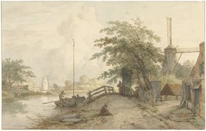 Landscape with Bridge and House along a Road by Water