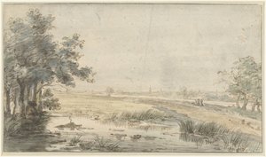 Landscape with an Angler by the Water by Jan Hulswit