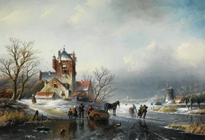 Winter Landscape with Windmill and Skaters
