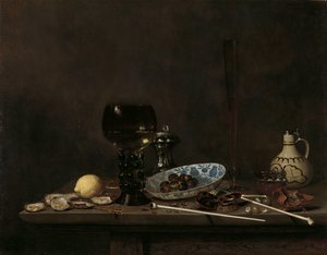 Still Life with Roemer, Flute Glass, Earthenware Jug and Pipes