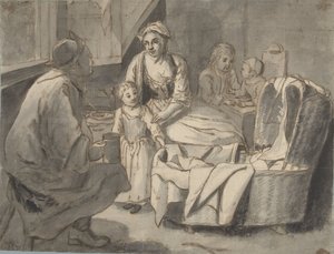 Interior with a Family with Children by Jan Josef Horemans (II) (possibly)