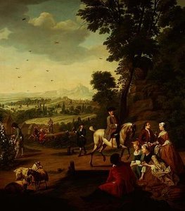 An Elegant Hawking Party Resting in a Park