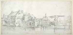 A Canal with Buildings, Including a Toll House and a Toll Bridge, c.1650 by Jan Josefsz. van (circle of) Goyen