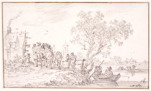 A Wagon with Travelers by an Inn by Jan Josefsz van Goyen