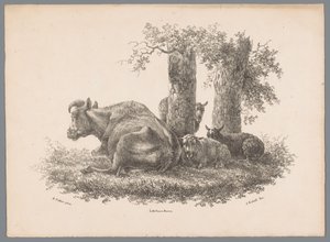 A Cow and Three Sheep (Animal Studies by J. Kobell after Paul Potter No. 1 series)