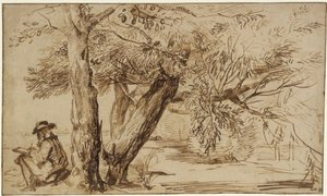 Landscape with a draughtsman at the edge of the forest by Jan Lievens