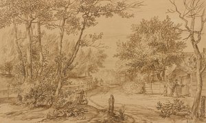 View of a Path in the Hague Forest, with Beggars at the Door of a Cottage by Jan Lievens