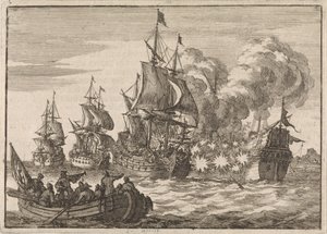 Spanish Admiral Papachino Attacked by Three French Ships Near Valencia, 1688 by Jan Luyken