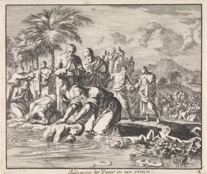 Baptism of New Believers in a River by Jan Luyken