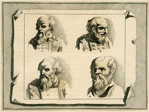 Greek letters drawn on the head of the High Priest as part of the initiation anointing with oil, 1700 by Jan Luyken