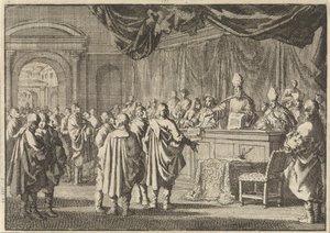 Reformed in Hungary Before a Court of Bishops and Other Catholics, 1670 by Jan Luyken
