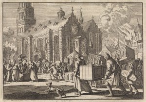 Residents of Speyer Trustingly Bring Their Furniture to the Cathedral Where It Is Burned by French General Monclar, 1689 by Jan Luyken