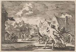 Villagers Near Luchow Castle in Lüneburg Overwhelmed by a Whirlwind, 1671 by Jan Luyken