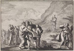Moses Receives the Tablets of the Law and Shows Them to the People by Jan Luyken