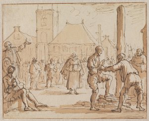 Pieter Bekjen Climbs the Stake in Amsterdam in 1569 by Jan Luyken