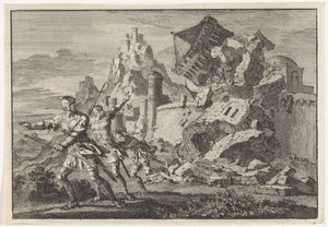 Roman Soldiers Collapse a Tower on the Wall of Gamala by Undermining by Jan Luyken