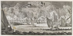 View of the village of Durgerdam, near Amsterdam, during the fire of 1687 by Jan Luyken