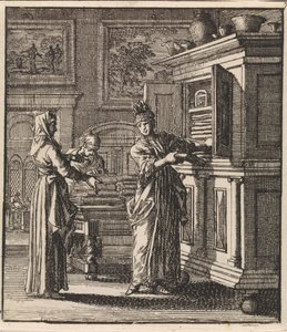 Woman Takes Things Out of a Cupboard by Jan Luyken