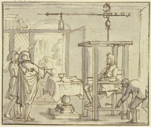 Two Doctors Have a Man Weighed on a Scale after Eating by Jan Luyken