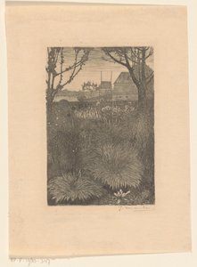 View of Garden with Shrubs and Sunflowers by Jan Mankes (signed by artist)
