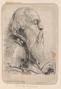 Bust of Walenty Dębiński - Woodcut Made According to the Drawing by Jan Matejko by Jan Matejko