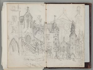 Munich Sketchbook by Jan Matejko. Single-sided Drawing. Obverse: Study of the Old Marienplatz in Munich and Study of Towers.