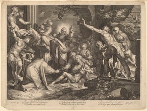 The Raising of Lazarus by Jan Muller, after Abraham Bloemaert