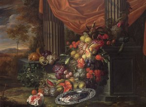 Still Life of Fruit in a Landscape Setting by Jan Pauwel the elder Gillemans