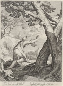 Elijah Leaves the World in a Fiery Chariot and Leaves His Mantle for Elisha (Four Scenes from the Lives of the Prophets Ahijah and Elijah) by Jan Saenredam