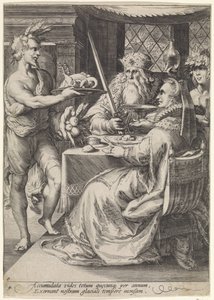 Winter, Company at a Set Table (Four Seasons series) by Jan Saenredam