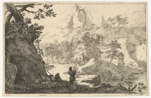 Landscape with Ruins of a Castle on a Hill, early 18th century by Jan Smees